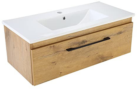 paplinskimoebel Badezimmer Badmöbel Unterschrank Schrank Waschbecken + Keramik-Waschtisch 80 x 39 x 30 cm aufsatzwaschbecken gesetzt mit waschbeckenunterschrank badschrank Holz mit Soft-Close-System