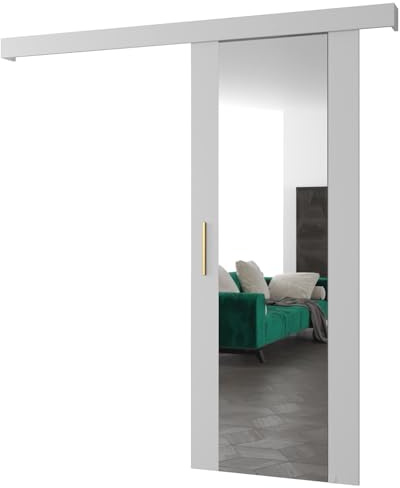 ABIKSMEBLE Salwador 2 Set di Ante Scorrevoli con Copertura del Binario e Specchio - Porte Scorrevoli per Pareti Interne - Costruzione Solida - 90 x 204 cm - Bianco
