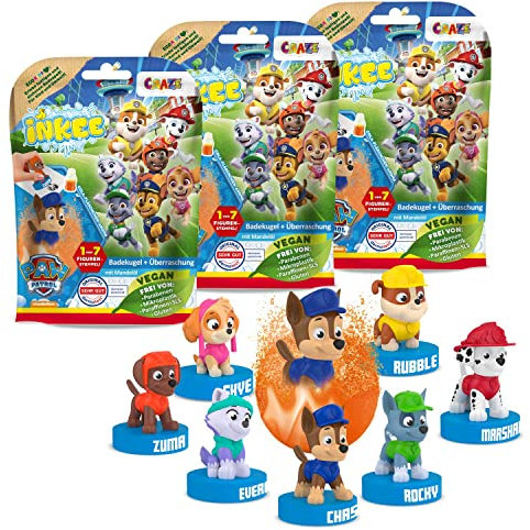 INKEE - Surprise Paw Patrol Badebomben Kinder mit Überraschung Überraschungs-Badekugel mit Stempel 3er-Multipack - Badezusatz Kinder