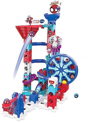 VTech Marble Rush - Spidey Super Spin Challenge SP300 E – Interaktive Murmelbahn mit spannenden Bahnelementen, verschiedenen Aufbaumöglichkeiten und Wegführungen – Für Kinder von 4-12 Jahren