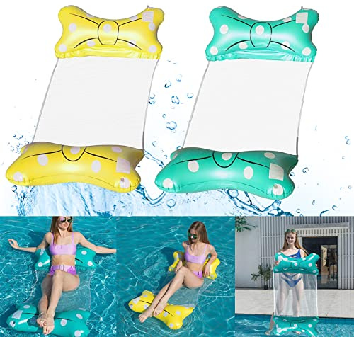 Cama flotante inflable, 2 piezas hamaca de agua, hamaca inflable, sillón de salón 4 en 1, colchón de aire para piscina, colchón de aire para piscina, esterilla de natación portátil para adultos y