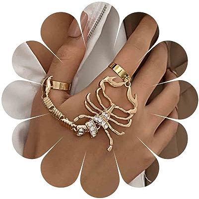 Yheakne Gothic Skorpion Kette Handring Gold Skorpion Fingerring Punk Knuckle Joint Ringe Halloween Statement Ringe Set für Frauen und Mädchen (Gold)