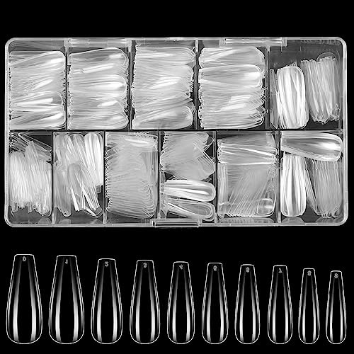 Diboniur Capsule Americaine Ongle, 500 Pièces Faux Ongles Gel, 10 Tailles Couverture Complète Ongles Pose Americaine Transparent pour Prothésiste Ongulaire, Débutant De Manucure Et DIY Nail Art