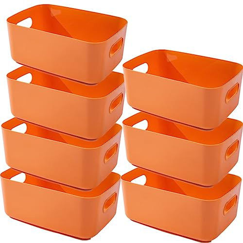 Lot de 7 paniers de rangement en plastique avec poignées - 25 × 18 × 10 cm - Organiseur pour armoire de cuisine de salle de bain - Panier de rangement pour cuisine, salle de bain, jouets (orange)