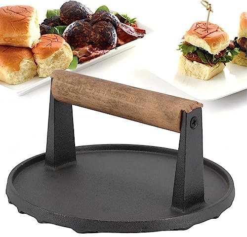 Vintage Gourmet Cast Iron Steak Burger Press Heavy Duty Weight Non-Stick Grill Press Tool Flat BBQ Grill Accessories Griddle Kit for Home Kitchen Black 7 inch round Practical Steak For BBQ Restaurant