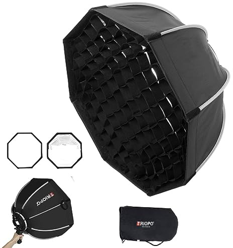 Triopo Softbox 35,4 pulgadas/90 cm con Rejilla de Panal, Paraguas octágono fotografía Softbox para Godox V860 V850 TT600 TT685II YN560 III IV JY-680A, etc. Flash Speedlite Soft Boxes (KS2-90)