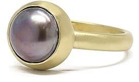 ANEMONE JEWELRY Schwarze Perle Runde Lünette Set Ring - Classic Juni Birthstone für Frauen - Gold Gefüllt Stapelbar Perle Ring - Schwarzer Perlenring aus Massivem Gold