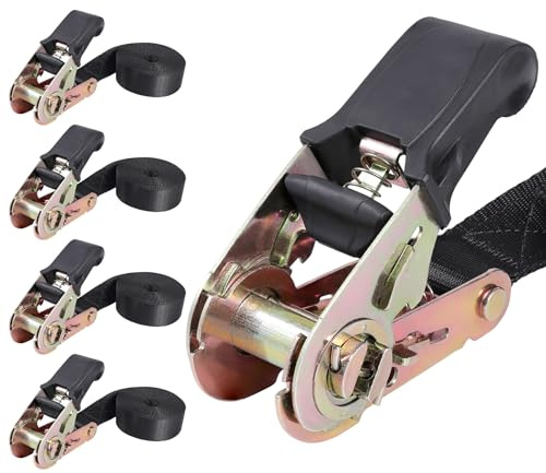 Masterwise Endlos-Ratschengurt, schwarz, robuste Spanngurte, 2,5 cm, einfacher Gurt für Motorräder, Anhänger, Kajak, Ladung, Dachträger (2,5 cm x 2,4 m, 4 Stück) (4pcs, 1in x 8ft)