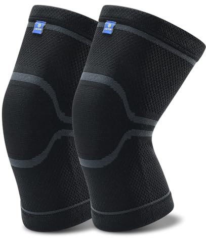 ABYON 2 Pack Ginocchiera Ortopedica per Menisco Lesionato, Compressione Supporto per Ginocchio da Uomo/Donna, Artrite, Dolore alle Articolazioni, Lesioni dei Legamenti (Nero-grigio, M)