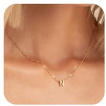 Aidenn Kette mit Buchstaben Klein Anhänger Damen Frauen 18 Karat Vergoldet Initialen Choker Halskette Namen Buchstabenkette Hypoallergene Anfangsbuchstaben N schmuck Geschenke Teenager Mädchen