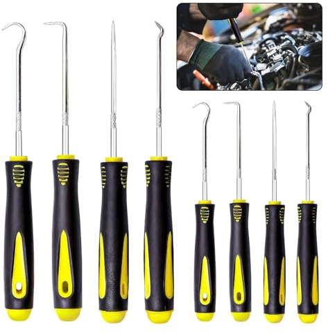 8Pcs Pick and Hook Set, Long Short Reach Precision Pick Hook Tool | Mini Hose Removal Hook Set Professional Puller Remover Mechanic Pick Tool Kit for Car Auto Oil Seal O-Ring Seal Gasket