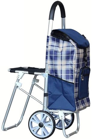 Treppensteigen Einkaufstrolley Shoppingtrolley Zusammenklappbarer Einkaufstrolley Mit Sitz, Einkaufswagen Aus Aluminiumlegierung Auf Rädern, Allzweckwagen Aus Oxford-Stoff Für Ältere Treppen Einkaufsw