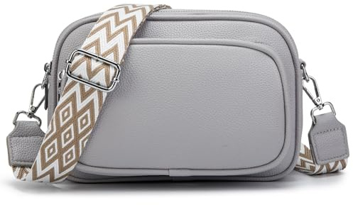GUDIDBAG Umhängetaschen Damen Schultertaschen Damen Crossbody Bag Leder Breiter Gurt Handtasche Damen Abnehmbar Schultergurt Grau