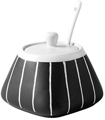 MYVVKIA Scatola per condimenti per barattoli di spezie Vintage zuccheriera in Ceramica con Coperchio e Cucchiaio, Bottiglia 9x7,5x10,2 cm