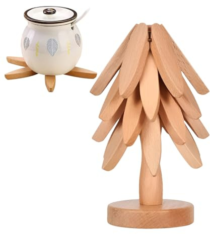 Tree Art for Wood Coasters - Tappetino isolante in noce | Sottopentola in legno per piatti caldi | Set di sottopentola forma di albero | Decorazione da tavolo | Tovagliette creative pieghevoli in