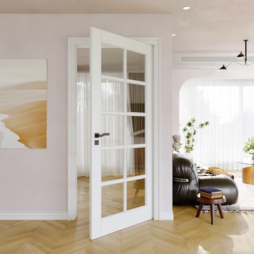 36x80 CARB P2 Solid Core & Pre-Finished Thick SGCC Clear Glass Doors, Interior Door for House, 10 Lite Glass Swing Shaker w/o Prehung Jamb, Barn Door Slab, Wood Panel for Closet, Bedroom Doors