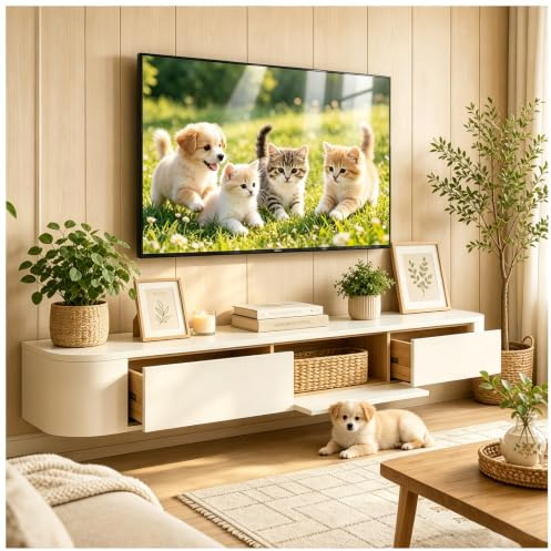 KSYGINXD TV Lowboard Hängend 160cm Weiß, Moderner TV Schrank Schwebend, TV Board 2 Schubladen 1 Klappen Türen, Fernsehtisch mit Kabelmanagement, für Wohnzimmer und Esszimmer