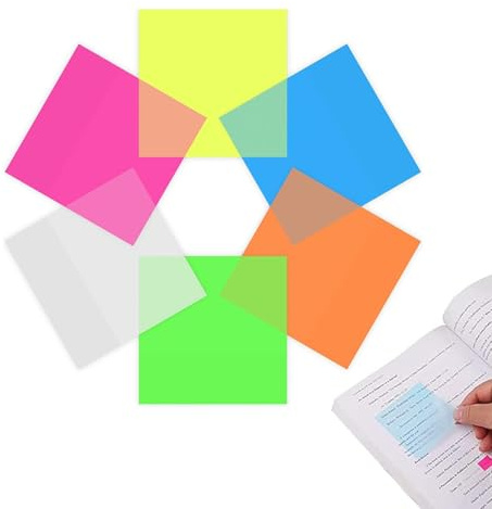 Lot de 300 notes adhésives translucides colorées - Pastel, transparentes, imperméables et translucides - Pour livres, dossiers, index, fournitures scolaires et de bureau