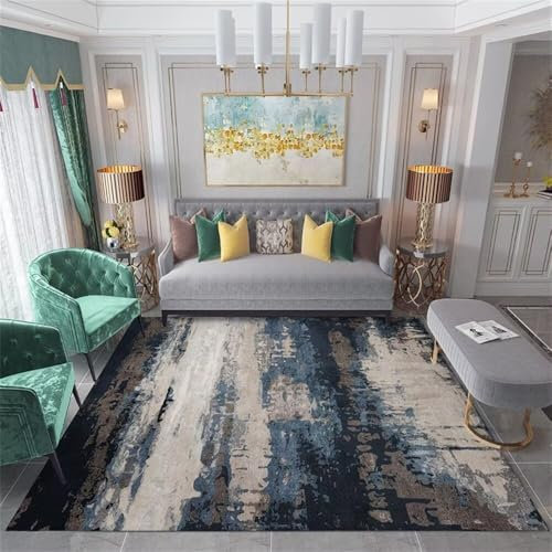 DJHWWD Teppiche Schlafzimmer Kinder Teppischsclafzimmer Schmutzabweisender rechteckiger Teppich mit abstraktem Tintendesign 120x120CM blau Bettvorleger