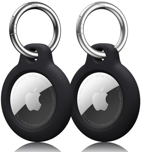 Airtag Porte Clé pour Apple AirTag 2021, TPU Etui Anti-Perte/Anti-Chute avec Couvercle Clef Airtag, Coque Airtag pour GPS, Sac à Dos et Animaux (Noir/Noir)