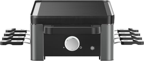 WMF Master Raclette Grill con padella in ceramica e cursore, raclette per 8 persone, 1500 W, con ripiano, controllo della temperatura variabile, antiaderente, lavabile in lavastoviglie, acciaio inox