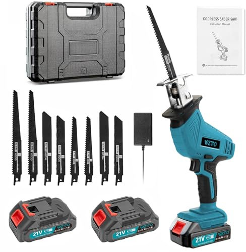 papasbox Reciprocating Saw,0-4000 RPM Variable Speed Cordless Electric Saws, 21V Brushless Wood Saws with 2pcs Batteries,8pcs Saw Blades,LED Light,Fast Charger for Metal Wood PVC Cutting-Blue