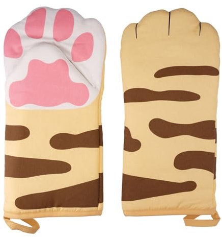 1 Coppia Guanti da Forno in Cotone Gatto, 31cm Long Microwave Guanti, Cotone Spesso Alte Temperature Adatti a Forno e Microonde, Utensili da Cucina