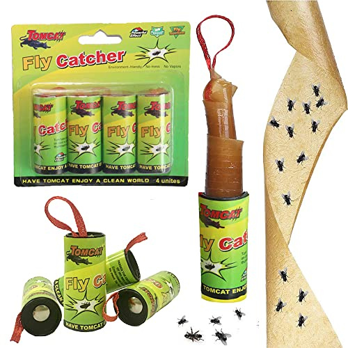 TUTINGKE 8Pcs Sticky Hanging Fly Trape Catcher Ribbon Flies Paper Strips Insect Catchers Rolls hanging Fly Ribbon Indoor Outdoor Flying Insects, Flies Traps Used in House, Kitchen, Bullpen, Stable (8)