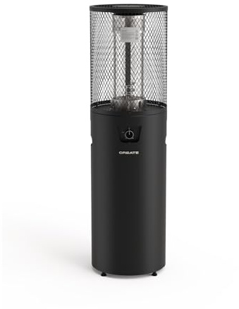 CREATE/FIRE ROUND HEATER/Calefactor de gas negro para terrazas y exteriores/Encendido eléctrico, llama regulable, sistema de seguridad, uso exterior, materiales resistentes, 8 kW