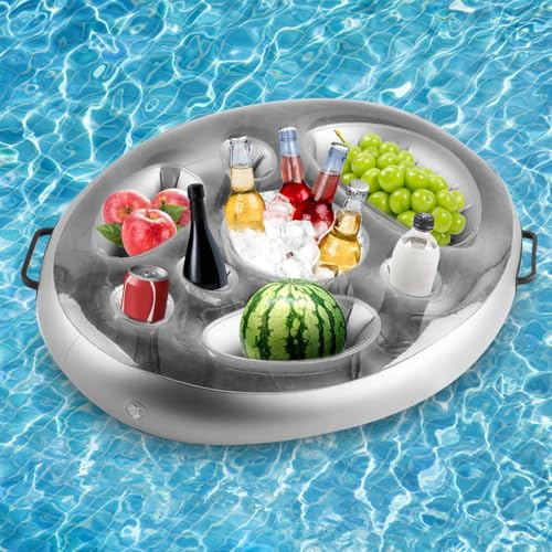 Tokenhigh Inflatable Floating Drink Holder, 8 Holes Pool Drink Tray, Snack and Cup Floating Holder Large Capacity, PVC Floating Beer Holder, Floating Coasters for Pool Party, Water Fun, Beach