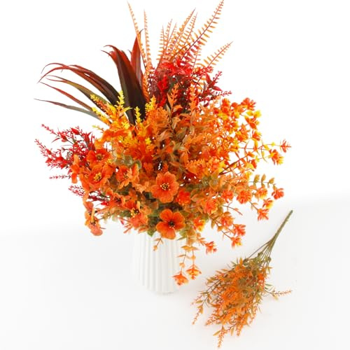 LEIMEND 10 Bündel Künstliche Herbstblumen Herbstdeko Herbstblumensträuße | Künstlich Kunstblumen Herbst deko Herbst Pflanze Blumen für Halloween Thanksgiving Weihnachten Innen und Außendekoration