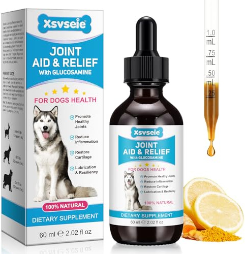 Dog Pain Relief Liquid,Pain Relief for Dogs,Joint & Hip Supplement with Glucosamine with Turmeric Oil for Dogs,Natural Formula for Joint Pain and Inflammation,Pain Relief for Older & Stiff Dogs,60ml
