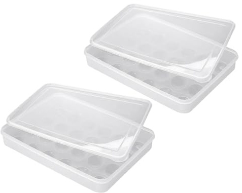 Contenitore Portauova Impilabile 24 Scomparti, 2 Pezzi in Plastica | Coperchio Trasparente, Protezione delle Uova, Salvaspazio, per Frigorifero Domestico e Cucina