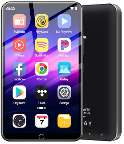 Lecteur MP3 80 Go avec Bluetooth et WiFi, Lecteur MP3 4 Pouces avec Spotify, Lecteur MP4 Android Portable pour Enfants, Lecteur de Musique HiFi, Audible, Deezer, Radio FM, Extension jusqu'à 1 to