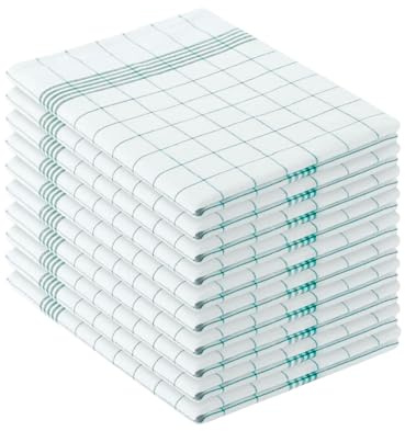 Homeable Geschirrtücher Baumwolle 10er Set (50x70 cm) – Premium Küchentücher & Geschirrhandtücher Kariert, Saugstark, Fusselfrei – 495 GSM, Oeko-Tex Zertifiziert, Waschbar 90°C Mintgrün-Weiß