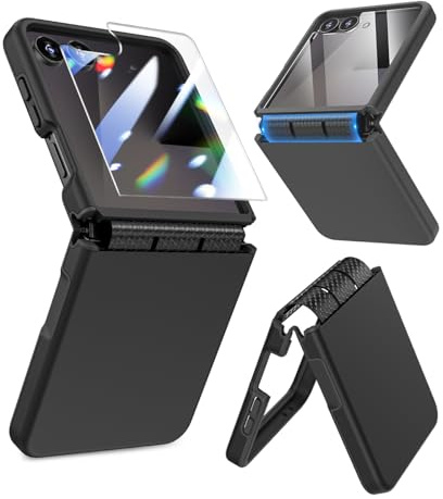 Caka [Upgrade] for Samsung Galaxy Z Flip 7 Case [Wireless Charging Compatible][Hinge Protection] [Screen Protector] Women Men Shockproof Protection Phone Cover for Z Flip 7 2025 - Black