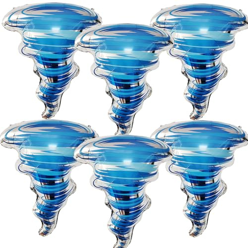 6 Pack Tornado Shaped Foil Balloons, 26 Inch Blue Twister Balloons for Storm Party Decorations, Science Classroom Supplies, Weather Theme Birthday Decor