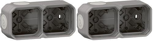 LEGRAND, Plexo New Feuchtraum Aufputzdose 2-fach, Aufputzgehäuse, 3 Membranen, 1 Kabelzugang, horizontal und vertikal installierbar, Farbe: Grau, 069672L (Packung mit 2)