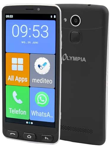 Olympia Neo+ Téléphone Portable pour Seniors, avec Grand écran et Bouton d'appel d'urgence, Utilisation Extra Facile, pour Personnes âgées, avec Whatsapp, Android 15, 4G LTE, pour Personnes âgées