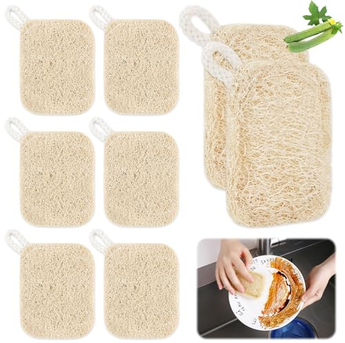 8 Piezas Estropajos Biodegradables de Luffa Natural（7×9cm） | Resistente a Las Manchas, Ecológicas, Muy Absorbente, Para Baños, Cocinas, Encimeras