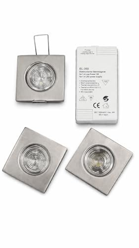 Generico Faretti LED da Incasso Quadrati Set 3 Pezzi, 1W per Faretto, Luce Bianco Neutro, Nichel Spazzolato, Mini Spot LED 46x46 mm con Driver EL-350 per Soffitto