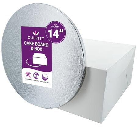 Culpitt 14 Inch Round Silver Cake Drum Board & White Cake Box Combo