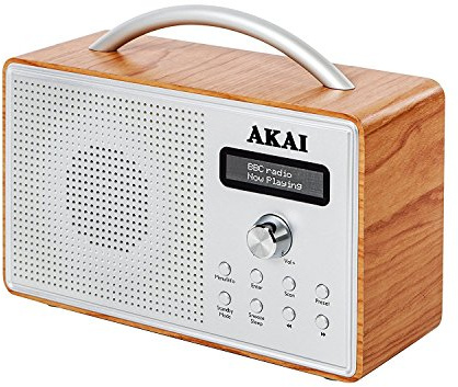 Akai Portable DAB Radio with LCD Screen, Crystal Clear Speaker, 2 Built-In Alarm Clock Settings with Sleep Timer Function, Wood Effect, Oak