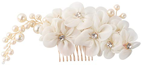 FRCOLOR Haarschmuck Weiß Braut Perlen Haarspange Mit Strass Blumen Haarkamm Für Hochzeit Verlobung Party