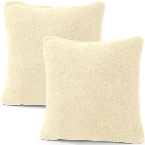 CelinaTex 2er Set Kissenbezug 50x50 cm Doppelpack Coral Fleece Kissenhülle, Dekokissen Bezug Sofakissenbezug Comfortable Creme weiß 5001338