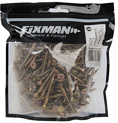 Fixman Tornillos multiusos y para madera, Oro, 5 x 50mm, Set de 200 Piezas (761196)