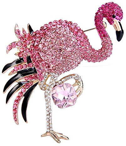 EVER FAITH Damen Kristall Emaille Elegant Flamingo Vogel Brosche Gold-Ton