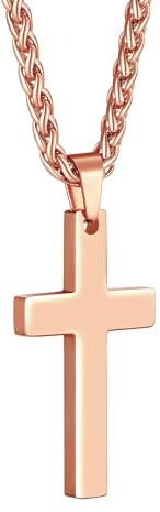 PROSTEEL Edelstahl Kreuz Kette, Halskette mit Kreuz Anhänger, Christentum Schmuck Cross Necklace Chain Silber/Gold/Schwarz/Rosegold, 50cm/55cm lang