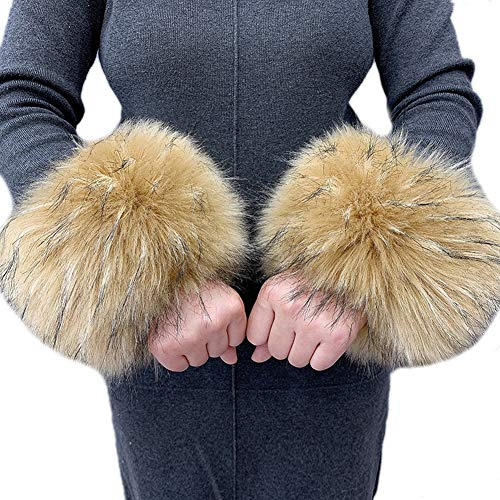 Asudaro Winter Warme Wrist Band Cuffs Wärmer Handschuhe Fell Pelz Stulpen Armstulpen Manschetten Fellstulpen Pulswärmer Faux Pulswärmer Manschetten für Damen Mädchen