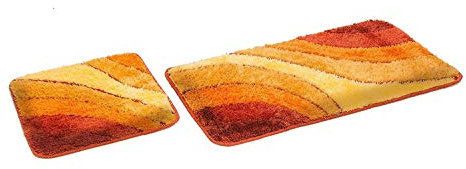 S&S-Shop Badematte Set | Terrakotta | Wave | 2 teilig | rutschfest | WC-Vorleger 50 x 45 cm | Badvorleger 50 x 90 cm | Badteppich | Teppich | Bad | Badezimmer